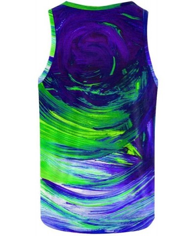 Men's Muscle Gym Workout Training Sleeveless Tank Top Abstract Colorful Green - Multi1 - CL19D0MGRH4 $46.31 Undershirts