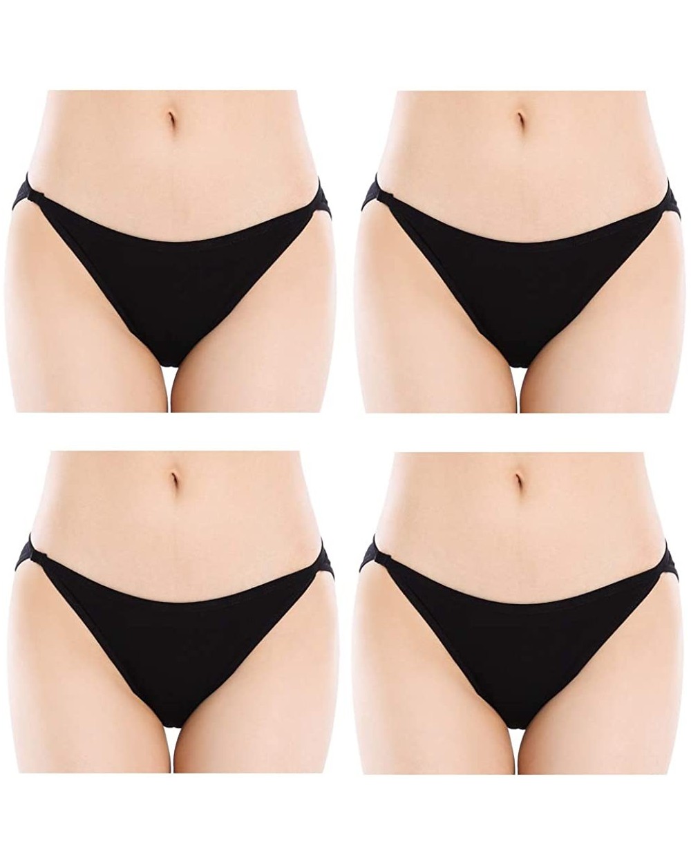 Womens String Bikini Briefs Soft Cotton Low Rise High-Cut Panties - 4 Black - CZ18LKWWQE8 $15.29 Panties