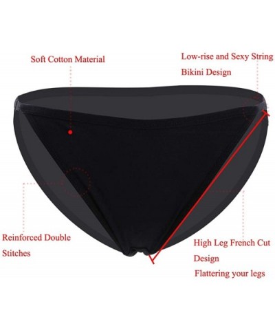 Womens String Bikini Briefs Soft Cotton Low Rise High-Cut Panties - 4 Black - CZ18LKWWQE8 $15.29 Panties