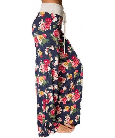 Women Comfy Stretch Floral Print Drawstring Camouflage Wide Leg Lounge Pants - 627 Blue - CW192Z66HUM $53.53 Bottoms