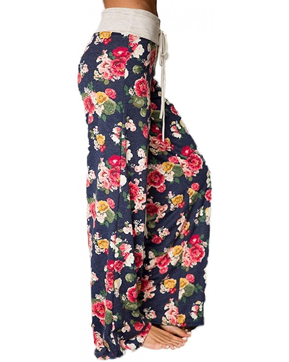 Women Comfy Stretch Floral Print Drawstring Camouflage Wide Leg Lounge Pants - 627 Blue - CW192Z66HUM $53.53 Bottoms