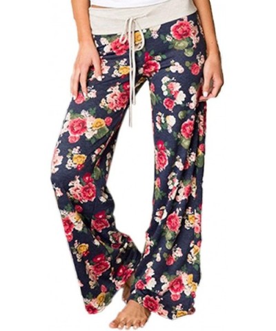 Women Comfy Stretch Floral Print Drawstring Camouflage Wide Leg Lounge Pants - 627 Blue - CW192Z66HUM $53.53 Bottoms