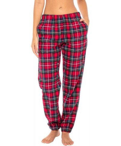 Women's Flannel Pajama Pants- Long Cotton Pj Bottoms - Blue Red and Green Plaid Jogger - CU18TUL7WNN $40.86 Bottoms