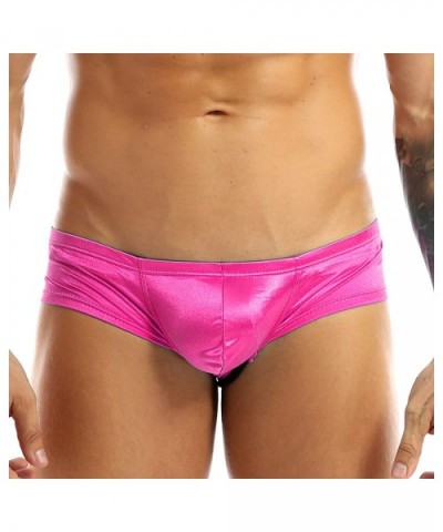 Men's Shiny Low Rise Bulge Pouch Enhancing Cheeky Bikini Boxer Briefs Lingerie Underwear - Hot Pink - CZ180ZE22W0 $13.18 Boxe...