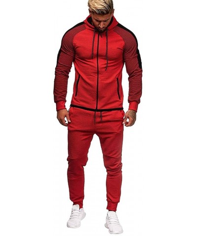 Men's Autumn Winter Pocket Sweatshirt Top Pants Sets Sports Suit Tracksuit - A-red - CD18Y3RKAR8 $67.96 Thermal Underwear