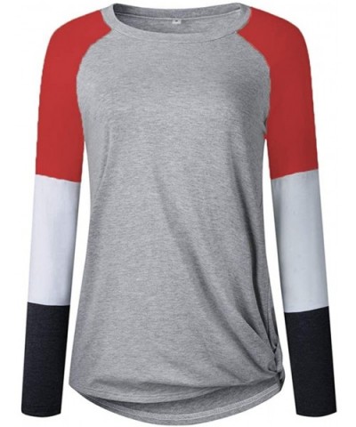 Women's Long Sleeve Color Block Cute Shirt Round Neck Casual Tops - Red - CI18Y6LWYYY $19.75 Thermal Underwear