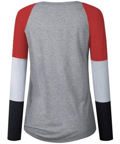 Women's Long Sleeve Color Block Cute Shirt Round Neck Casual Tops - Red - CI18Y6LWYYY $19.75 Thermal Underwear