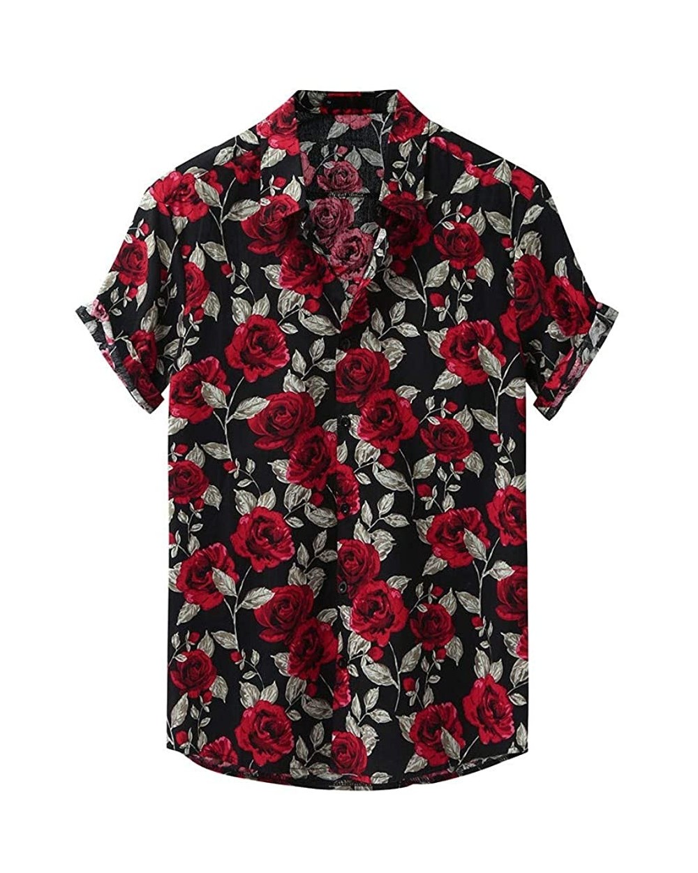 Fashion Summer Shirts for Men Turn Down Collar Short Sleeve Casual Printed Shirts - Black - CD19C9WTURM $37.46 Sleep Tops