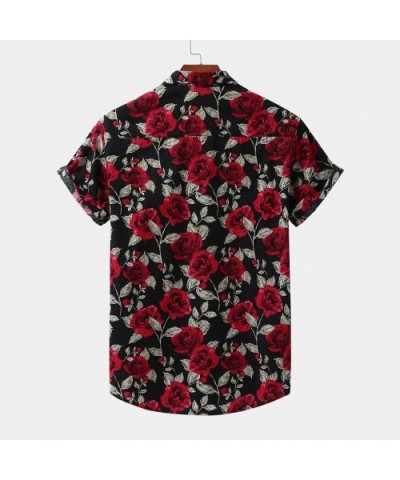 Fashion Summer Shirts for Men Turn Down Collar Short Sleeve Casual Printed Shirts - Black - CD19C9WTURM $37.46 Sleep Tops