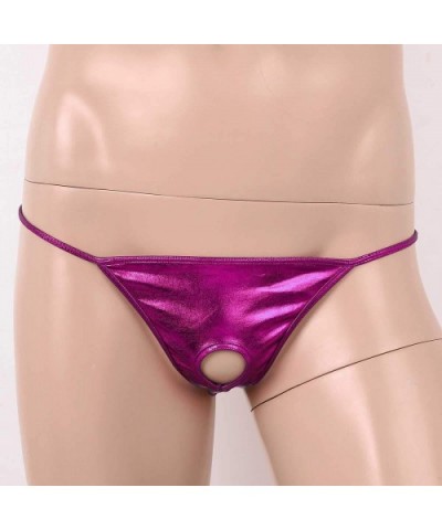 Men's Shiny Metallic Open Pouch Bikini Briefs Low Rise Bulge Pouch G-String Jockstrap Thong Underwear - Rose - CK19D6D0GWT $1...