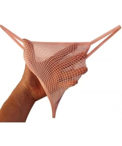 SWIC Men's G String Thong Stretchy Micro Fish Net - Baby Pink - CU184ZKXIOH $31.05 G-Strings & Thongs