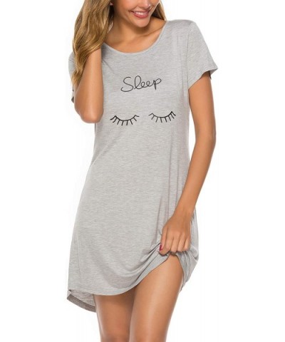 Women's Sleepwear Cute Printed Cotton Sleep Shirts Short Sleeve Scoop Neck Nightgown - Grey - CH18X053MQN $26.79 Nightgowns &...