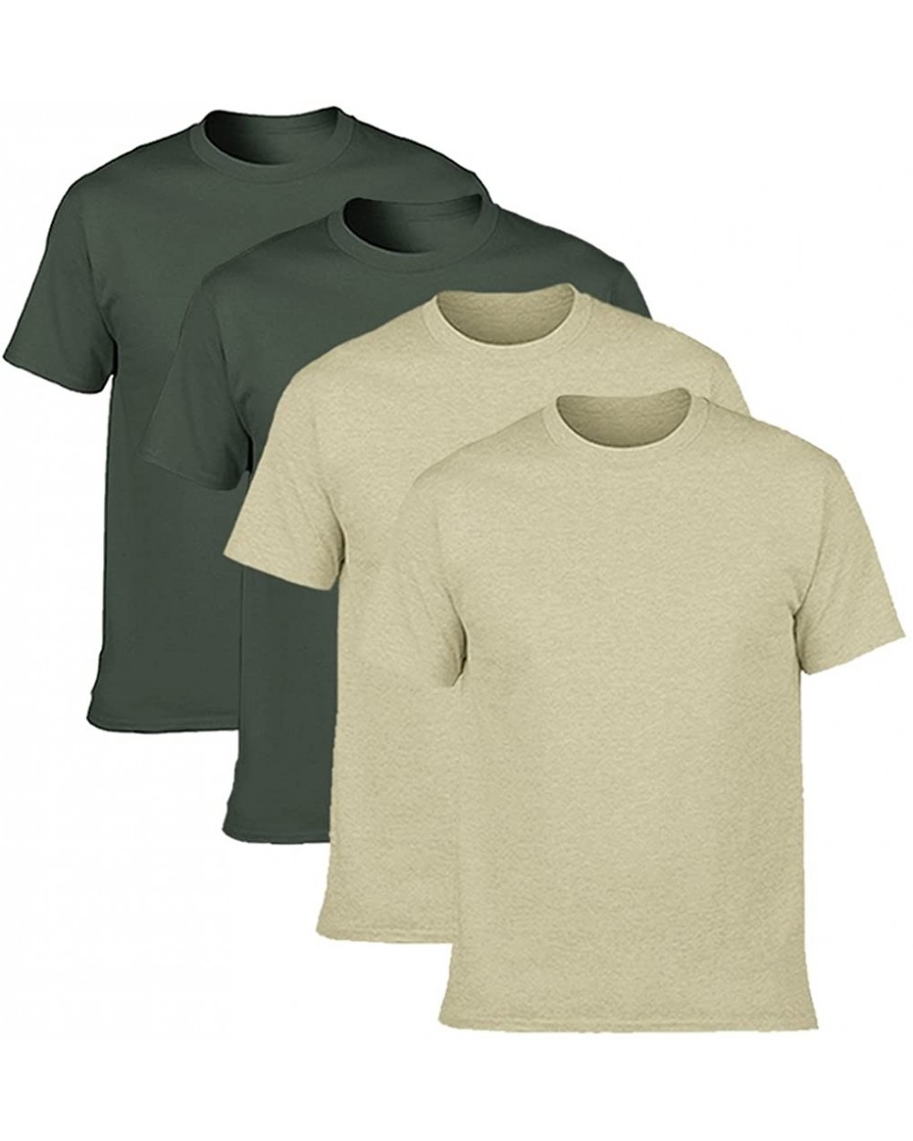 Men's Classic Basic Solid Ultra Soft Cotton T-Shirt | 1-2-4 Pack - 2 Deep Forest & 2 Sand - CT196U3QGLY $53.71 Undershirts