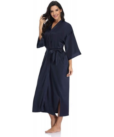 Womens Long Satin Kimono Robes Sleepwear Lightweight Printed Comfy Full Length Nightgown Soft Spa Bathrobe Bridal Party - Nav...