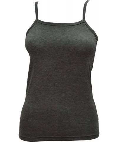 2 Pack of Ladies Cotton Vests Thin Strap Scoop Neck Stretch Camisole - Charcoal - C611OQ5G0YR $35.81 Camisoles & Tanks