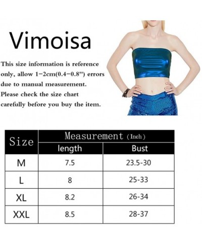 Women Metallic Strapless Crop Tube Tops Bandeau Bra - Blue - CV18KGQ64R9 $13.57 Camisoles & Tanks