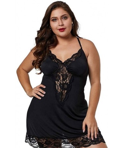 Pajamas Set Women Lace Lingerie Deep V-Neck Sleepwear Underwear Dress G-String Nightdress - Black - C718XQDMKD0 $16.36 Bustie...