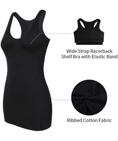 Womens Extra Long Tank Tops with Shelf Bra Ribbed Cotton Camisoles Undershirts - Black With Racerback - C618XU4DO00 $28.52 Ca...