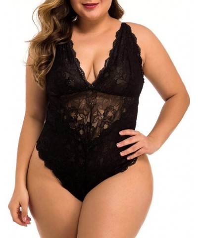 Women Sexy Plus Size Teddy Lingerie Snap Crotch Bodysuit Sexy One Piece Lace Babydoll (3XL Black) - 3XL - CU19CXYZIUW $26.06 ...