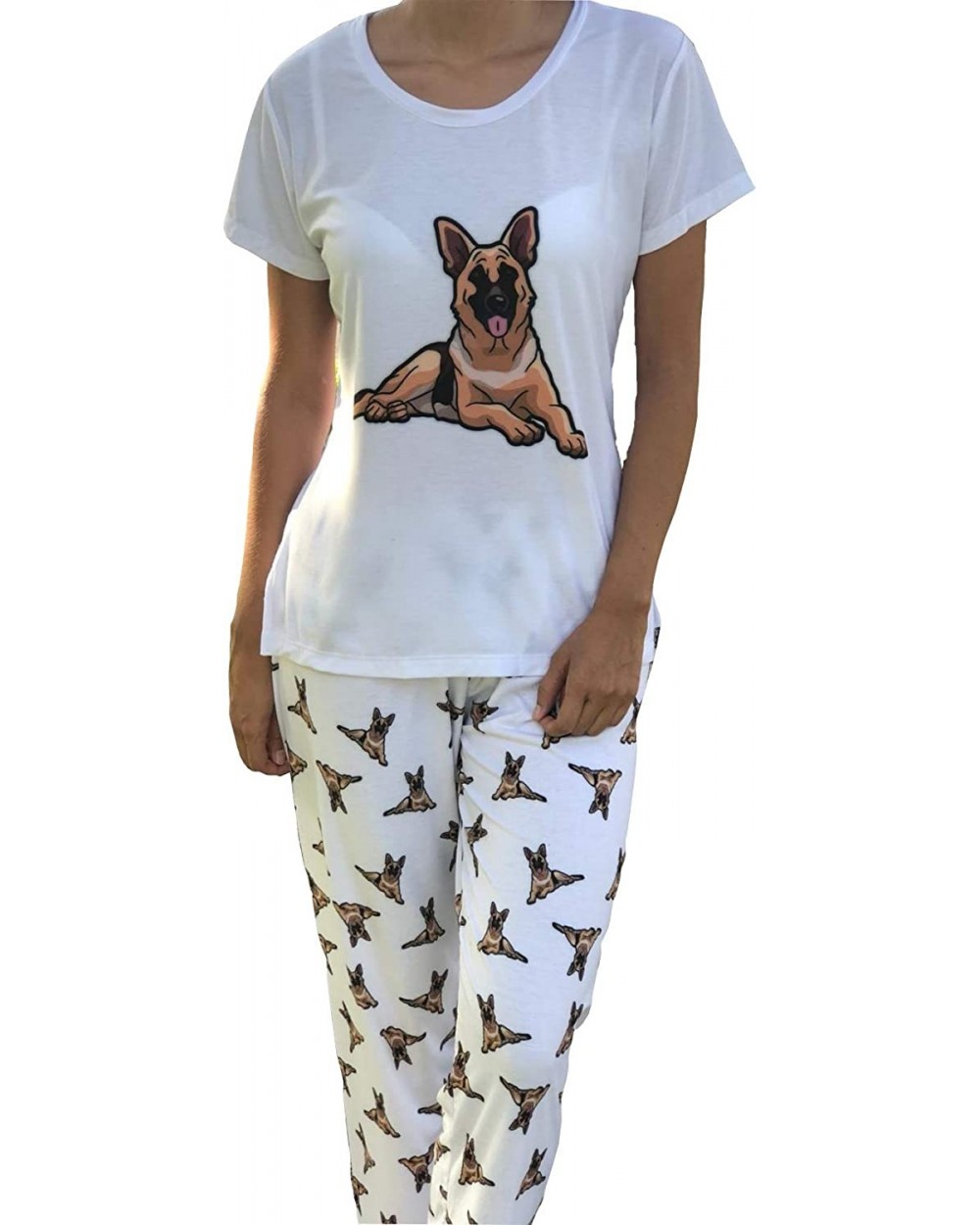 GERMAN SHEPHERD dog pajama set (top & bottom) with pants for women- color white - CP19800A638 $67.21 Sets