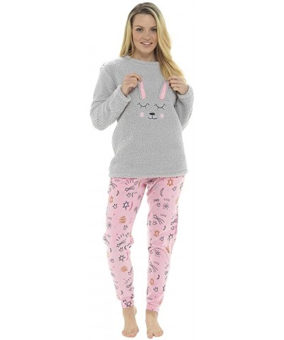 Ladies Winter Fleece Fluffy Warm Cosy Soft Twosie Pajama Nightwear Set Various Designs UK 8 22 Bunny Grey/Pink - C118ZH74TXU ...