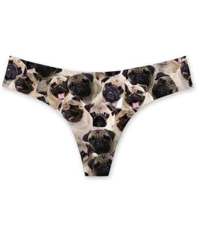 Animal Pattern Sexy Thongs Beach Bikini for Women - Pug2 - CF18C2TYWII $15.11 Panties