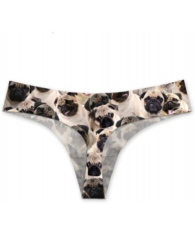 Animal Pattern Sexy Thongs Beach Bikini for Women - Pug2 - CF18C2TYWII $15.11 Panties