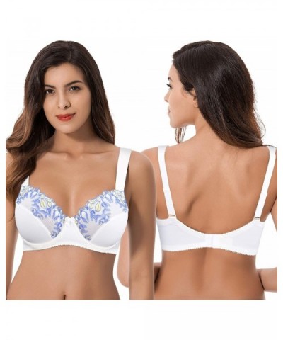 Women Plus Size Minimizer Underwire Unlined Bra with Embroidery Lace - Buttermilk- Cherry Tomato(2 Pack) - CX18T4KG393 $41.48...