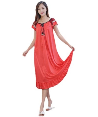 Womens Sexy Lightweight Soft Summer Long Silky Charmeuse Nightgown - Red - CJ199SNL8IM $29.54 Robes