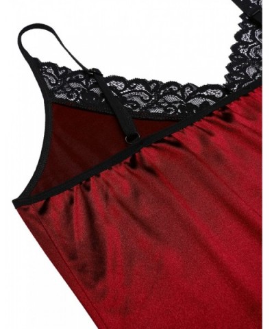 Women's Plus Size Lingerie Deep V-Neck Chemise Lace Full Slip Adjustable Spaghetti Strap Nighty Under Dress - Red - C618XHQIL...