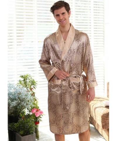 Men Silk Summer Long Sleeve Robes + Shorts Two-Piece Set Pajamas Men's Plus Size Kimono Satin Bathrobe Shorts Suit-a-M - A - ...