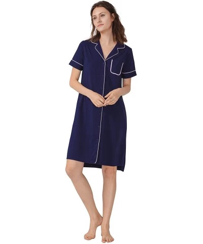 Loungewear Long Nightgown for Women Soft Short Sleeve Full Length Night Shirts Sleepwear - Dark Blue - CE194UKHR2W $52.75 Nig...