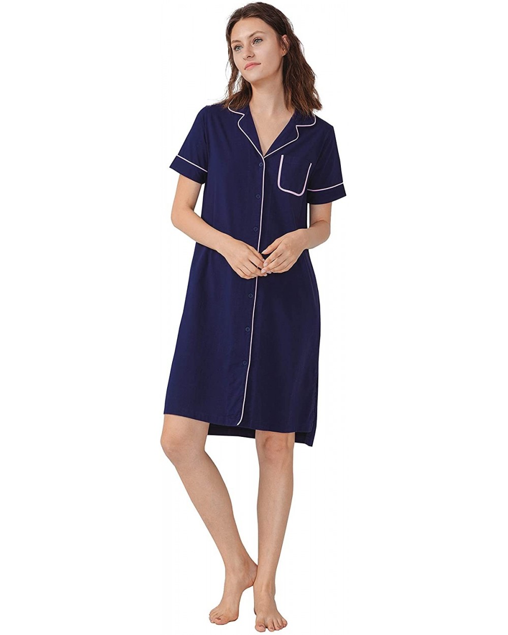 Loungewear Long Nightgown for Women Soft Short Sleeve Full Length Night Shirts Sleepwear - Dark Blue - CE194UKHR2W $52.75 Nig...