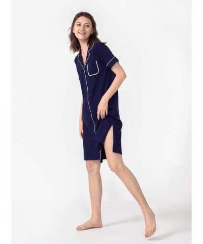 Loungewear Long Nightgown for Women Soft Short Sleeve Full Length Night Shirts Sleepwear - Dark Blue - CE194UKHR2W $52.75 Nig...