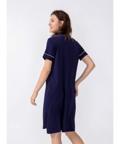 Loungewear Long Nightgown for Women Soft Short Sleeve Full Length Night Shirts Sleepwear - Dark Blue - CE194UKHR2W $52.75 Nig...