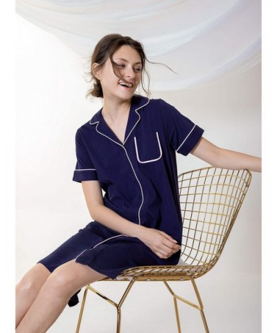 Loungewear Long Nightgown for Women Soft Short Sleeve Full Length Night Shirts Sleepwear - Dark Blue - CE194UKHR2W $52.75 Nig...