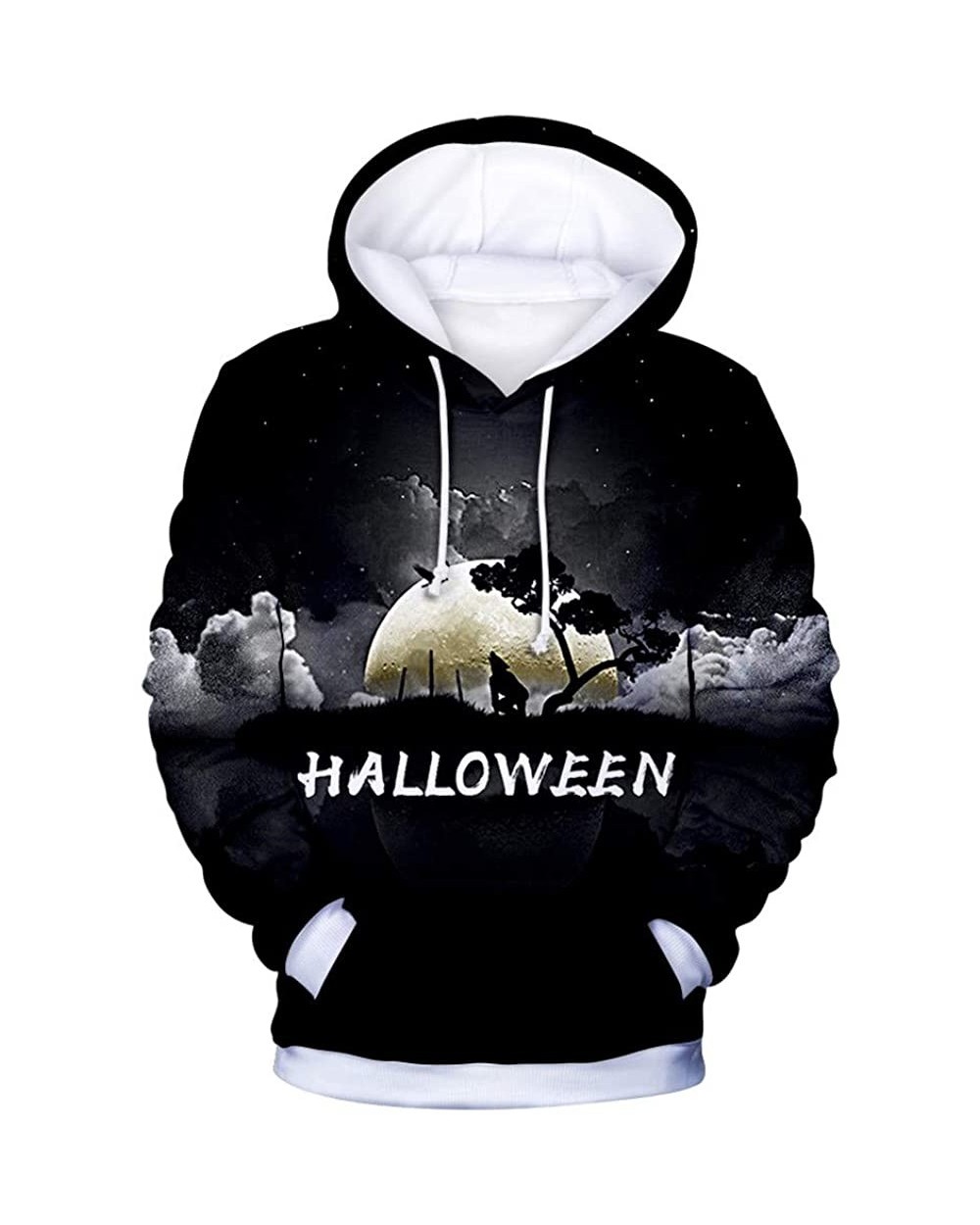 Fashion T-Shirts Womens Halloween- Halloween Fashion Mens & Women 3D Print Party Long Sleeve Hooded Sweatshirt Tops - D-black...