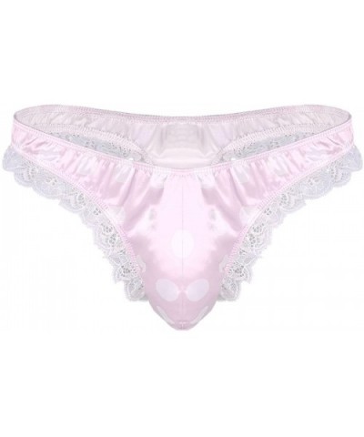 Men's Sissy Soft Satin Ruffle Lace Polka Dots Pouch Panties Thong Crossdress Underwear - Pink - CZ1908COLNN $23.94 G-Strings ...