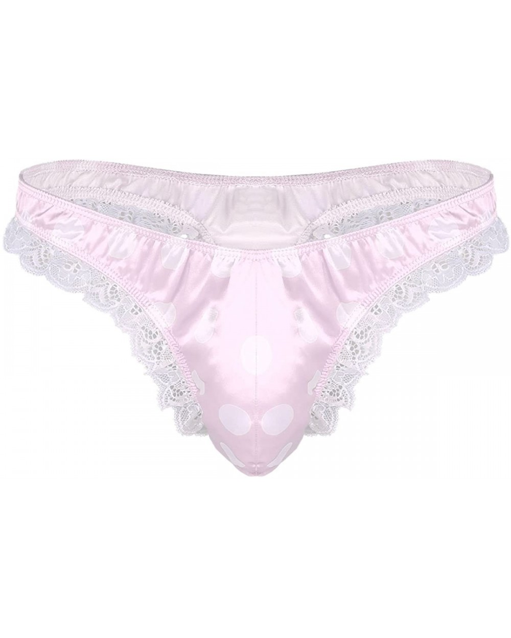 Men's Sissy Soft Satin Ruffle Lace Polka Dots Pouch Panties Thong Crossdress Underwear - Pink - CZ1908COLNN $23.94 G-Strings ...