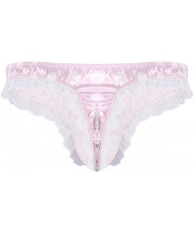 Men's Sissy Soft Satin Ruffle Lace Polka Dots Pouch Panties Thong Crossdress Underwear - Pink - CZ1908COLNN $23.94 G-Strings ...