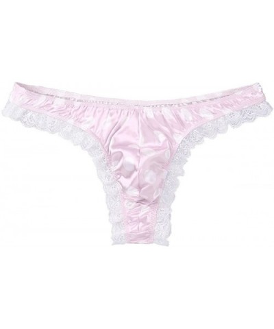 Men's Sissy Soft Satin Ruffle Lace Polka Dots Pouch Panties Thong Crossdress Underwear - Pink - CZ1908COLNN $23.94 G-Strings ...