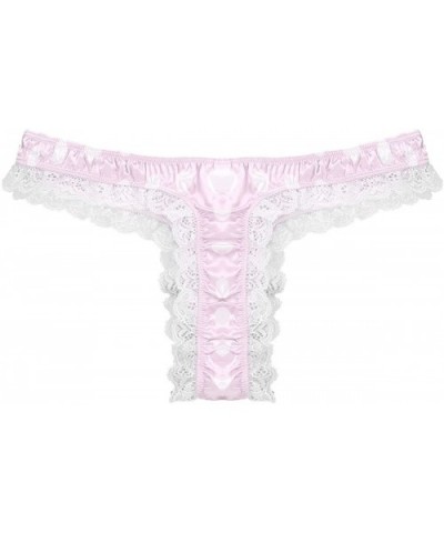 Men's Sissy Soft Satin Ruffle Lace Polka Dots Pouch Panties Thong Crossdress Underwear - Pink - CZ1908COLNN $23.94 G-Strings ...