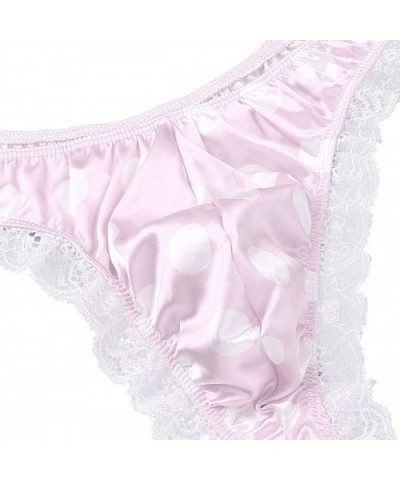 Men's Sissy Soft Satin Ruffle Lace Polka Dots Pouch Panties Thong Crossdress Underwear - Pink - CZ1908COLNN $23.94 G-Strings ...