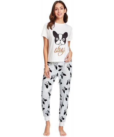 Women's Cartoon Print Top and Polka Dots Pants Pajama Set - White & Grey - CT1804NYK7H $37.53 Sets