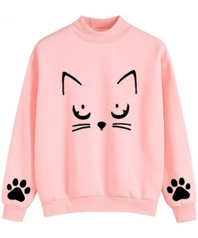 Women Casual Solid Cat Print Long Sleeve Hoodie Sweatshirt Hooded Pullover Tops Blouse - B-pink - C4193ZKU6M6 $34.00 Thermal ...