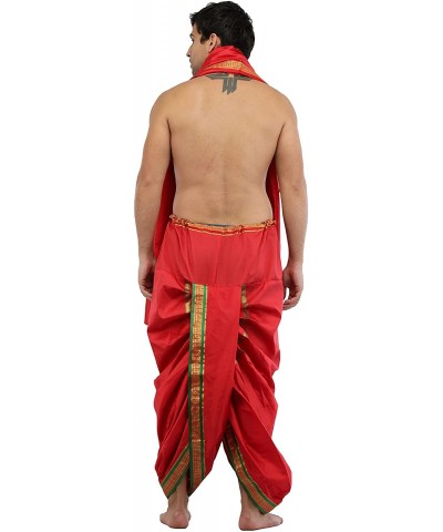 Ready to Wear Dhoti and Angavastram Set with Woven Golden Border - Bittersweet Red - CU1857O2U2Q $62.04 Sleep Sets