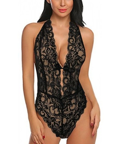 2020 Newest Chemise for Sex Women Deep V Lingerie Snap Crotch Teddy Sexy Floral Lace Bodysuit - B- Black - CF197M6KIM5 $10.17...