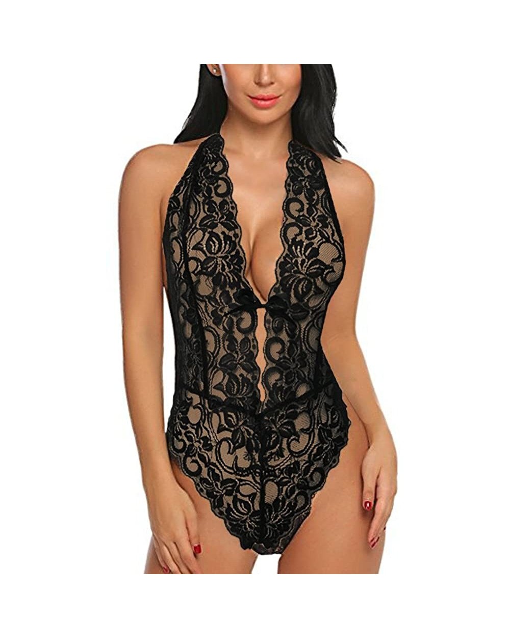 2020 Newest Chemise for Sex Women Deep V Lingerie Snap Crotch Teddy Sexy Floral Lace Bodysuit - B- Black - CF197M6KIM5 $10.17...