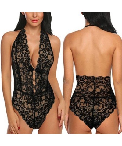 2020 Newest Chemise for Sex Women Deep V Lingerie Snap Crotch Teddy Sexy Floral Lace Bodysuit - B- Black - CF197M6KIM5 $10.17...