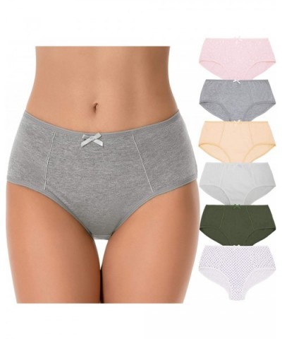 Womens Plus Size 100% Cotton High Waist Hipster Briefs Panties-6PK - Ivory-gray-deep Green-nude-white Print-pink Print(6 Pack...